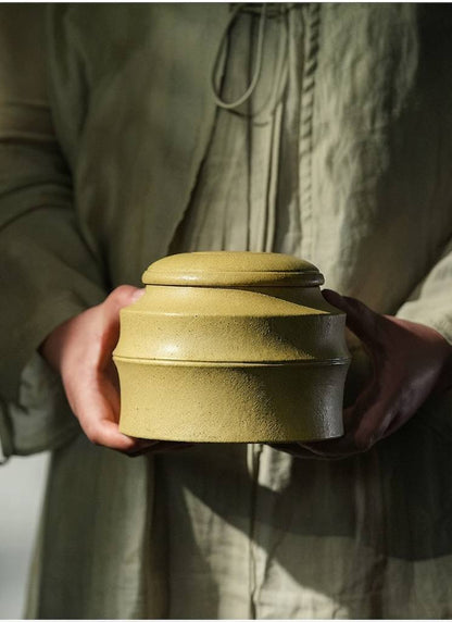Handmade Yixing Zisha Tea Storage Jar in Natural Green Clay 300g Capacity