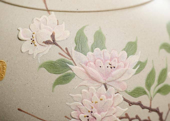 Ivory White Zisha Handmade Peony Xi Shi Teapot Set - 250cc