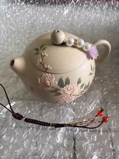 Ivory White Zisha Handmade Peony Xi Shi Teapot Set - 250cc