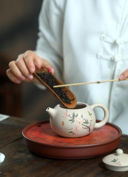 Ivory White Zisha Handmade Peony Xi Shi Teapot Set - 250cc