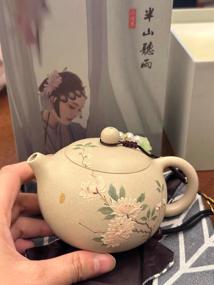 Ivory White Zisha Handmade Peony Xi Shi Teapot Set - 250cc