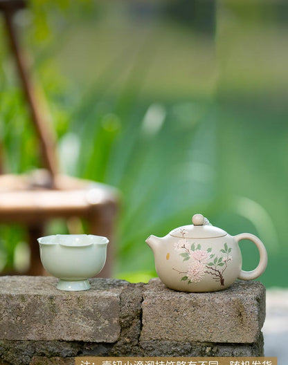 Ivory White Zisha Handmade Peony Xi Shi Teapot Set - 250cc