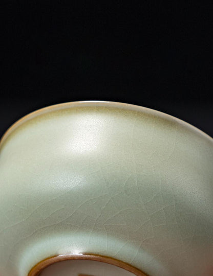 Ru-Style Celadon Teacup – Handcrafted Porcelain with Natural Crackle Glaze