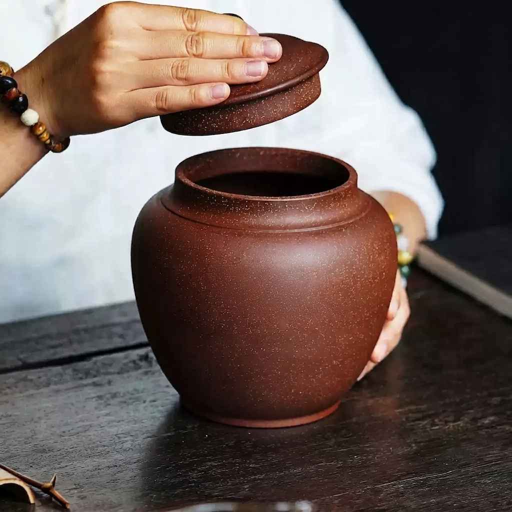 Large Yixing Zisha Clay Tea Storage Jar Handcrafted with Original Purple Clay 700g