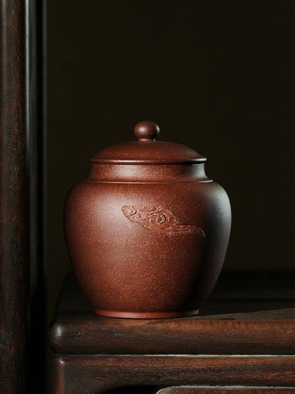 Large Yixing Zisha Clay Tea Storage Jar Handcrafted with Original Purple Clay 700g