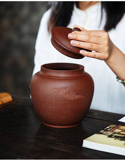 Large Yixing Zisha Clay Tea Storage Jar Handcrafted with Original Purple Clay 700g