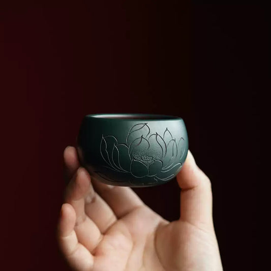 Handcrafted Yixing Zisha Clay Gongfu Tea Cup with Original Purple Clay and Subtle Green Tint
