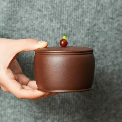 Handcrafted Yixing Zisha Small Tea Leaf Storage Jar with Engraved Design
