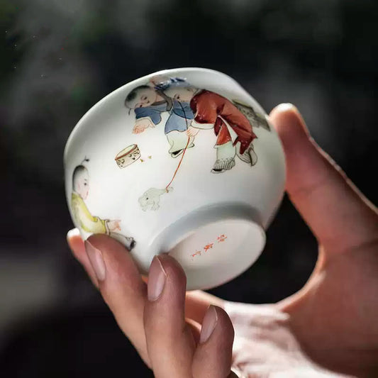 Hand Painted Porcelain Tea Cup Under 200mL with Whimsical Design