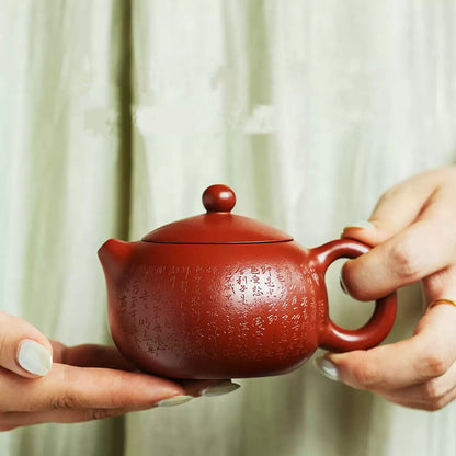 Handmade Yixing Zisha Clay Teapot in Natural Zhuni Red for Gongfu Tea 220ml