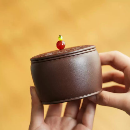 Handcrafted Yixing Zisha Small Tea Leaf Storage Jar with Engraved Design