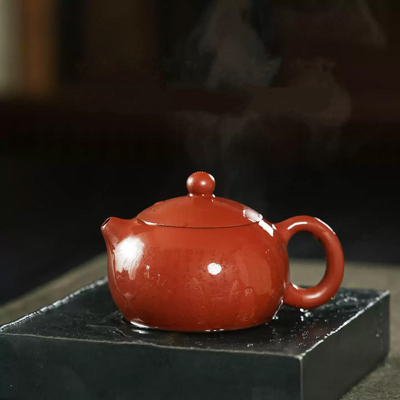 Handmade Yixing Zisha Clay Teapot in Natural Zhuni Red for Gongfu Tea 220ml