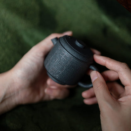 Yixing Zisha Teapot – 90ml Wood-Fired Purple Clay Pot, Handcrafted & Engraved