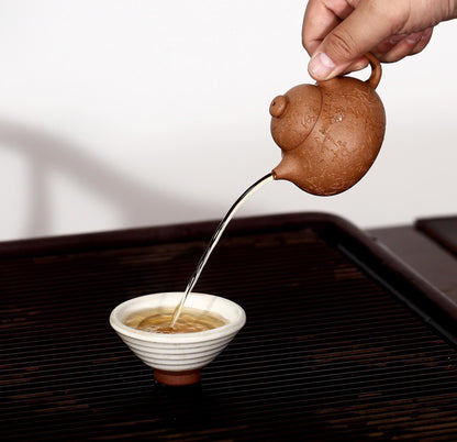 Yixing Zisha Teapot in Natural Duanni Clay - 120cc Elegant Bumpy Pomelo Design