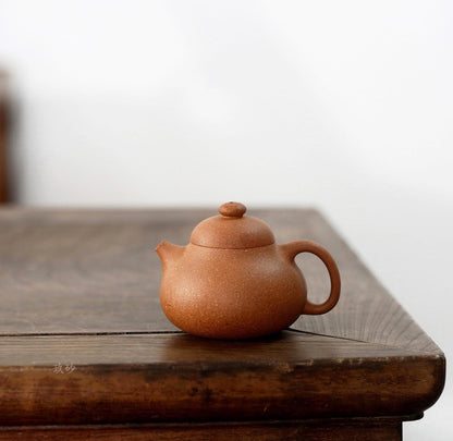 Yixing Zisha Teapot in Natural Duanni Clay - 120cc Elegant Bumpy Pomelo Design