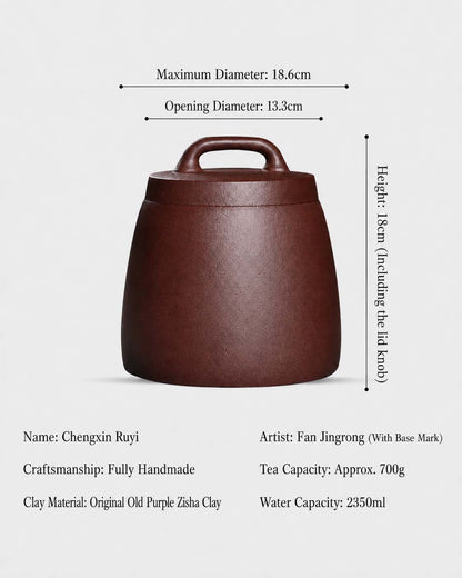 Large Thick-Walled Yixing Zisha Tea Storage Jar for Pu-erh Tea 700g Capacity